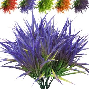 Outdoor Artificial Plants 8 Bundles Fake Plants Grass UV Resistant Fake Flowers Bush Greenery,17Inch Tall Faux Grass Shrubs for Home Porch Pathway Garden Dcor Outside Indoor (Purple)