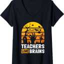 Womens Halloween Teachers Science Math Teachers Love Brains V-Neck T-Shirt XL