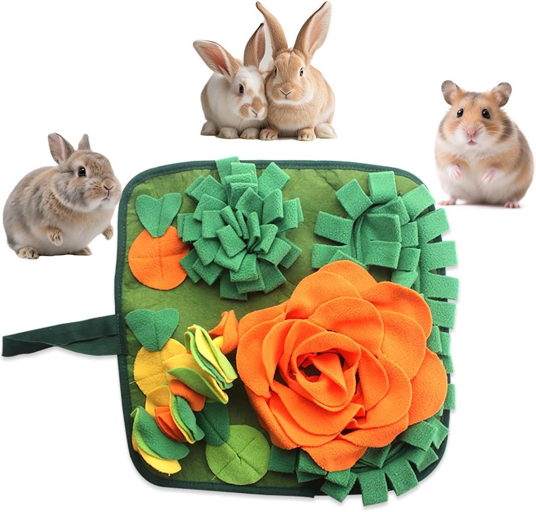 Rabbit Foraging Mat Bunny Snuffle Mat for Small Animals Interactive Puzzle Toy Feed Mat for Rabbits Bunnies Guinea Pigs Hamsters Puppies Chinchillas Kitten 17.7 Inches