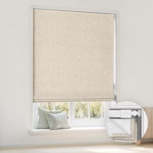 LazBlinds No Tools No Drill Cordless Roman Shades for Windows, Blackout Thermal Insulated UV Blocking Window Blinds, Room Darkening Fabric Blinds for Indoor Windows, 44'' W x 64'' H, Beige