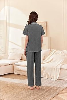 Ekouaer Women's Pajama Sets Short Sleeve V Neck Sleepwear Nightwear Soft Pjs Lounge Sets with Pocket Size S
