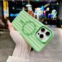 for iPhone 14 Pro Case Magnetic, Compatible with MagSafe, Translucent Matte Shockproof Protection Cover, Cute Striped Design Phone Case for Women Girls Men 6.1" - Green