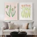 Pink Flower Canvas Wall Art Southern Coastal Modern Floral Painting Picture Preppy Pink Flowers Wall Decor Minimalist Botanical Poster Print Artwork for Living Room Bedroom Bathroom Home Decor, 24L"x16W"