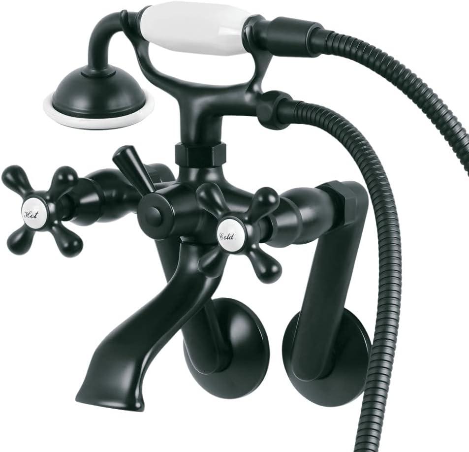 Kingston Brass KS269MB Kingston Tub Wall Mount Clawfoot Tub Faucet with Hand Shower, Matte Black