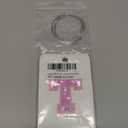 Sodsay 2 PCS Initial Luggage Tag, Luggage Tags for Suitcases Cute Sequin Letter PU Leather Travel Bag Baggage Tags ID Label with Steel Loops for Women Kids Teens(T, White Leather+Hot Pink Letter)