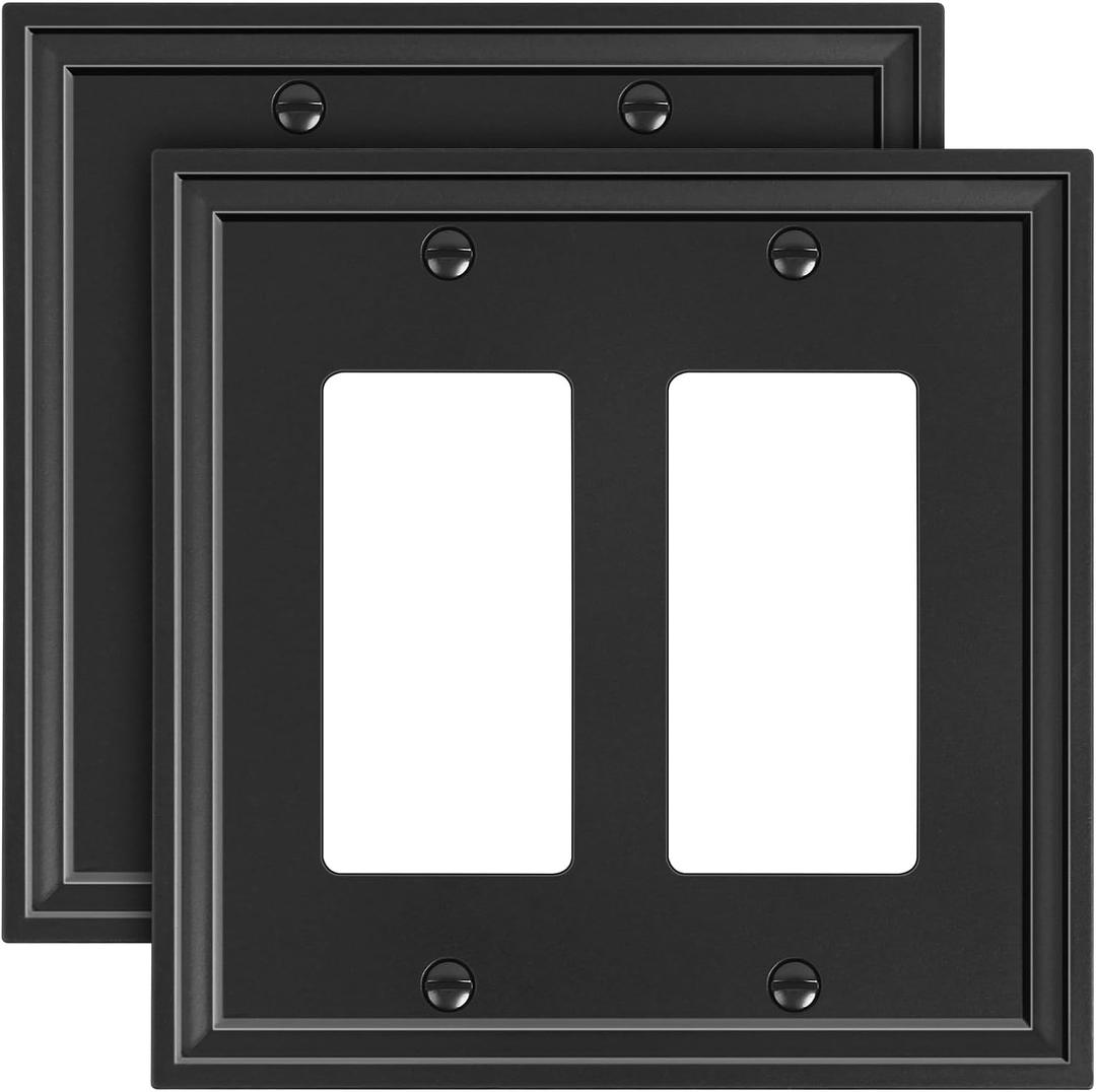 TREEWELL 2-Pack Double Decorator Outlet Cover Plate, Black Decorative Switch Plates and Outlet Covers, Natural Bamboo Fiber Wall Plates for Electrical Outlets, Receptacle, GFCI Outlet, Dimmer Switch