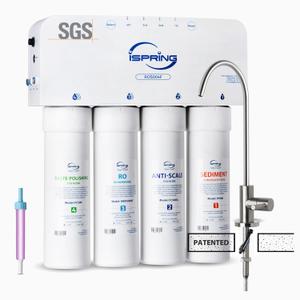 iSpring RO5004F Reverse Osmosis Water Filter with UV, SGS Tested PFAS and TDS Reduction, 500 GPD RO System Under Sink, 2:1 Pure to Drain, Tankless RO Water Filtration System, Filter Life Monitor