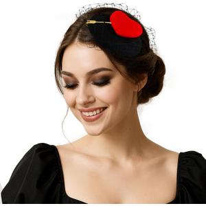 2 x Mini Beret Hearts Headpiece Valentines Day Fascinator for Women Derby Tea Party Wedding Veil Hats