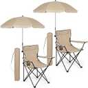 Anglechic 2 Pack Beach Umbrella Chairs Folding Camping Portable Beach Chairs with Canopy Shade Adults with Cup Holder Carrying Bag for Camping Hiking Travel Picnic Outdoor Events(Khaki)