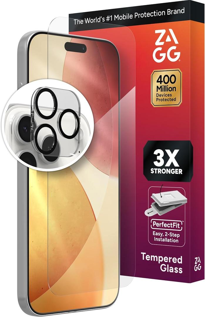 ZAGG Glass+ Screen & Camera Lens Protection for iPhone 17 Pro Max - Impact & Shatter Protection, Full Coverage Scratch & Smudge-Resistant Tempered Glass, Anti-Reflective Camera Lens Protector