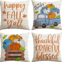 Pack Of 2 Artscope Fall Decorative Throw Pillow Covers 18x18 Inch Set of 4, Happy Fall Pumpkin Truck Thankful Grateful Blessed Outdoor Farmhouse Pillow Cases for Home Sofa Couch-Orange Beige