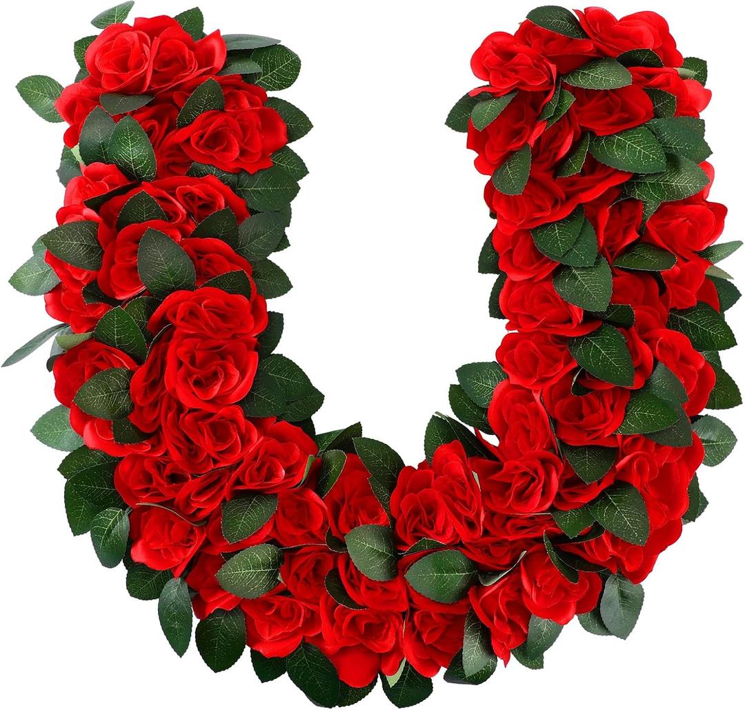 Riceshoot 15.7 Inch Derby Horse Racing Decorations Rose Wreath Red Artificial Flower Horseshoe Wreath Farmhouse Equestrian Door Decor for Horse Race Day Party Decorations