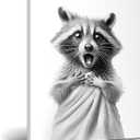 HesenDot Raccoon in Towel Framed Wall Art,12x16in Funny Animal Bathroom Canvas Print, Black and White Raccoon Poster,Cute Racoon Picture Wall Decor for Bathroom Kid Room Bedroom Nursery Home, 1 Pack