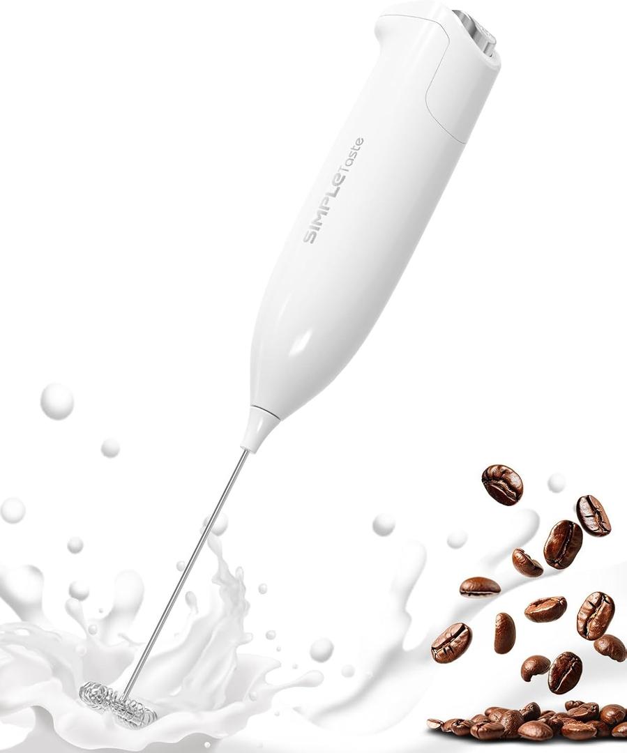 Milk Frother Handheld Electric Foam Maker, Drink Mixer with Stainless Steel Whisk for Cappuccino, Bulletproof Coffee, Latte, Blizzard White, without Stand, Battery Operated, Blizzard White