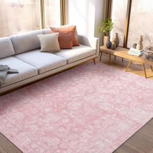 FROZZUR Boho Pink Area Rug 5x7 Large Vintage Rug for Living Room Bedroom Nursery Dining Table, Non Slip Distressed Washable Rugs for Home Office Decor Pink