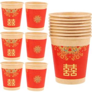 50 Pcs Disposable Paper Cups,Disposable Coffee Cups,Chinese Hot Paper Coffee CupsWedding Tea CupChinese Style Tea CupDrinking Cups for Valentines Day Wedding PartyEspresso Cups