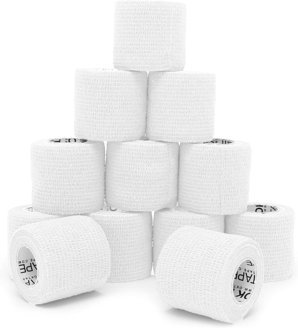 OK TAPE 12 Rolls Self Adhesive Bandage Wrap, Elastic Athletic Tape, Self Stick Bandage Tape, Vet Wrap, Medical Wrap for Wrist, Feet, 2in x 14.8 ft Yards - White
