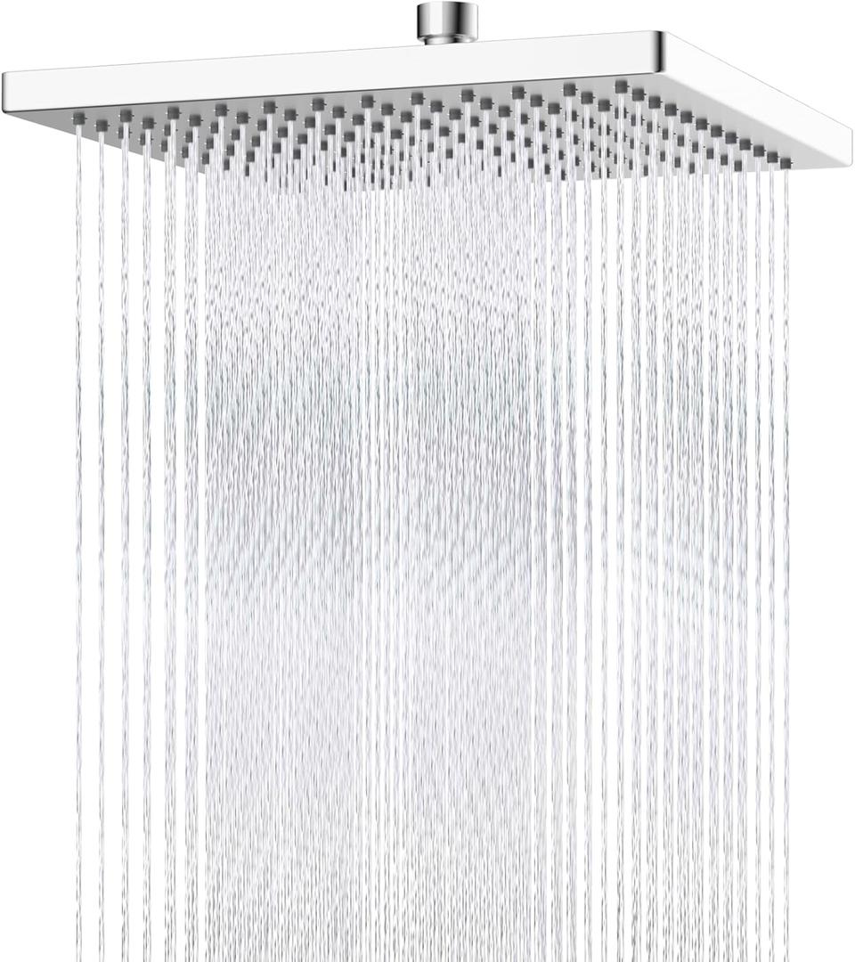 Hibbent Thickness Metal Rain Shower Head, 12 Inch High Pressure Shower Heads, Square Large Bathroom Rainfall Shower Head with Adjustable Brass Ball Joint, Waterfall Full Body Coverage, Chrome