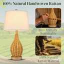 Hamilyeah 23" Farmhouse Table Lamps Set of 2 with Bulbs Included, Boho Bedside Lamps with Fabric Shade, Natural Woven Rattan Nightstand Lamps for Bedroom, Living Room, Large Spaces
