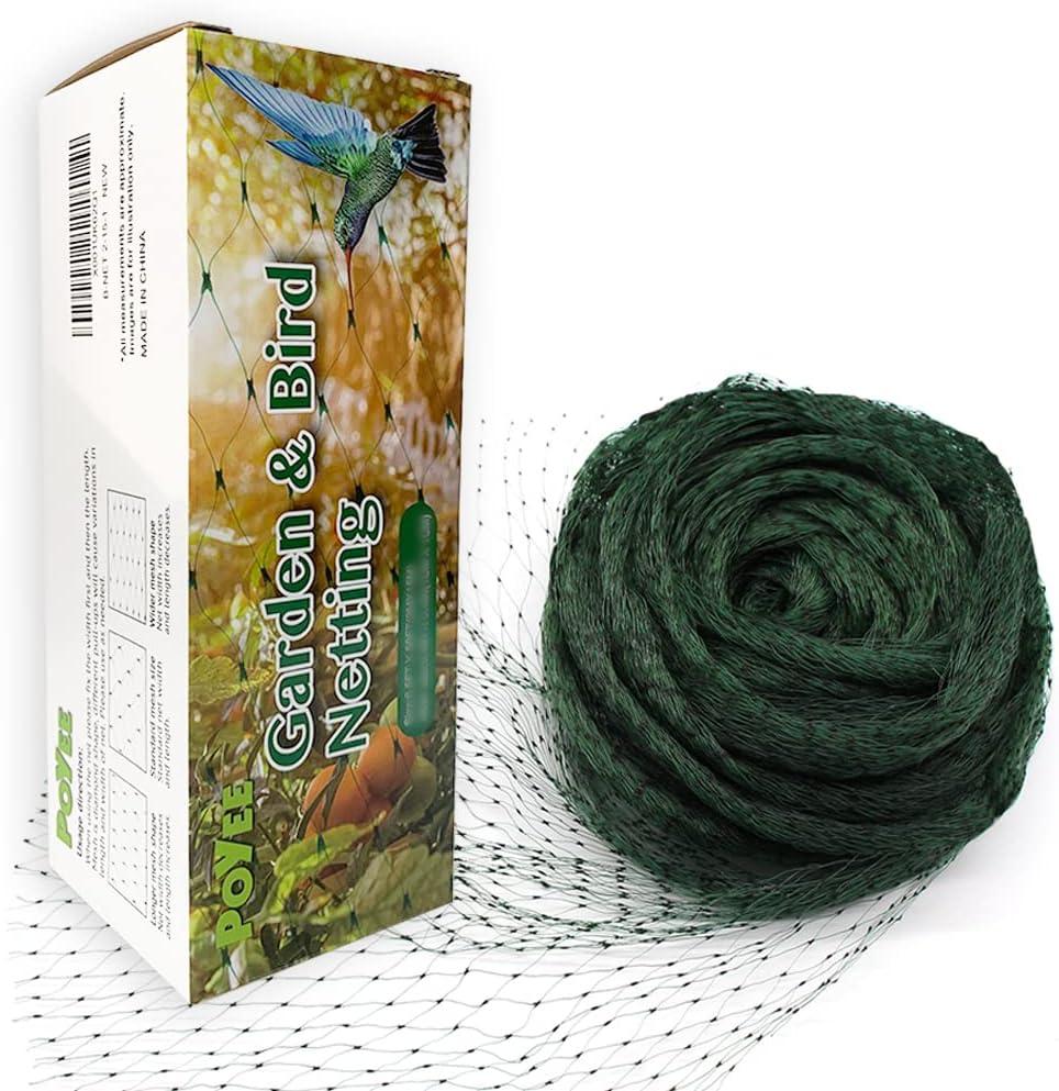 Bird Netting for Garden 6.5x50ft 0.4inch Mesh Green Garden Netting Protect Fruit Trees, Blueberry Bushes, Strawberry Plants, Vegetables, Flowers from Birds, Deer, Squirrels, Rabbits and Other Animals