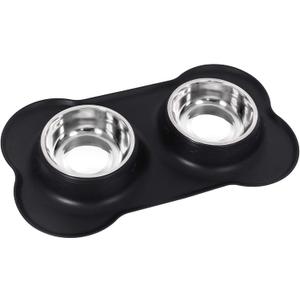 Dog Bowls Set Stainless Steel Double Dog Bowl with No-Spill No-Skid Silicone Mat, Pet Food and Water Bowls Feeder Bowls Puppy Bowl Dog Dishes for Small Medium Dogs Cats