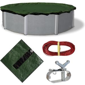 Blue Wave Silver 12-Year 28 ft Round Above Ground Pool Cover for Winter  Durable & Weather-Resistant Polyethylene  4 ft Overlap, Black Underside, Reinforced Grommets, Winch, Cable  Forest Green