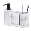 ZCCZ Bathroom Accessory Sets, 4 Pieces Bathroom Accessories Complete Set Vanity Countertop Accessory Set with Marble Look, Includes Lotion Dispenser Soap Pump, Tumbler, Toothbrush Holder and Tray