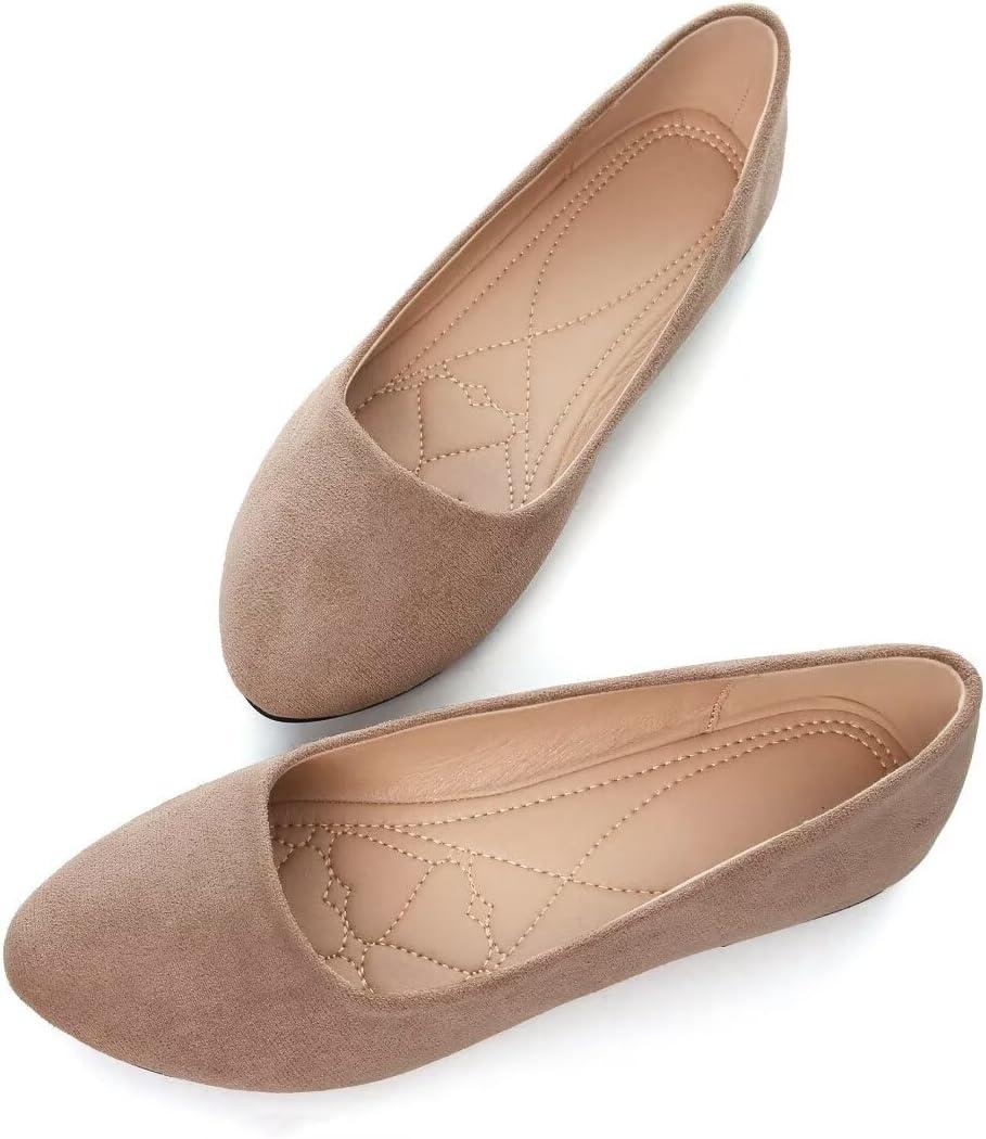 Stunner Women Cute Slip-On Ballet Shoes Soft Solid Classic Pointed Toe Flats (9, Upgrade Khaki)
