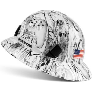GREEN DEVIL Full Brim Hard Hat Vented Construction Safety Helmet OSHA Approved Cascos De Construccion ABS Work Hardhat for Men&Women 6 Point Adjustable Ratchet Suspension Custom Pattern Design