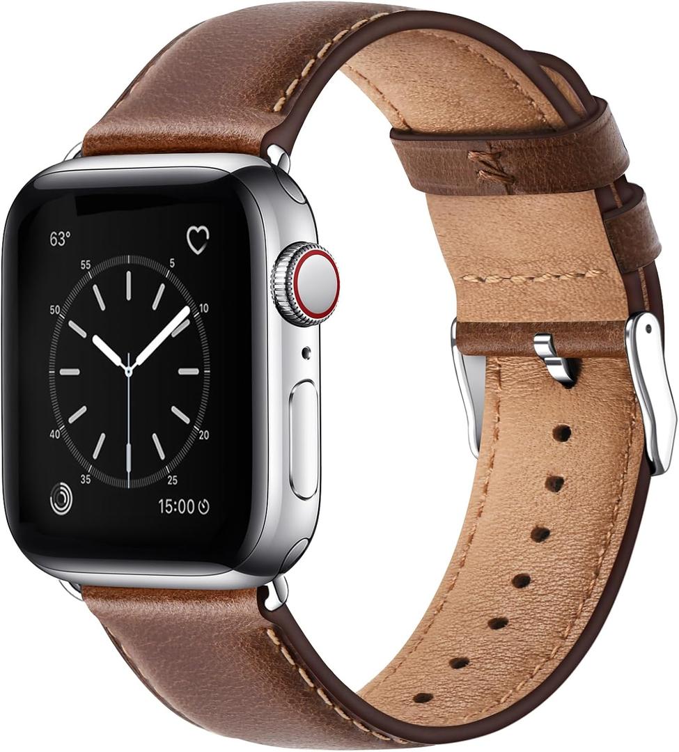 SUNFWR Leather Bands Compatible with Apple Watch Band 41mm 40mm 38mm 42mm(series 11 10) for Men Women, Top Grain Genuine Leather Replacement Strap for iWatch SE 3 2 1, Series 11 10 9 8 7 6 5 4 3 2 1 9 8 7 6 5 4 3 2 1