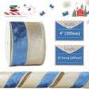 Navy Blue Velvet Wired Christmas Ribbon 4 Inch Extra Wide Thick Blue and Gold Glitter Holiday Ribbon  10-Yards Roll for Tree Decorations, Gift Wrapping, Wreaths, and DIY Crafts
