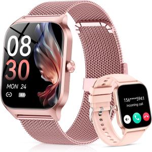 CASCHO Smart Watch for Women (2 Bands), Bluetooth Call Smartwatch with AI Voice,1.85" HD Fitness Watch,Heart Rate/SpO2/Steps/Sleep Monitor,120+ Sports Modes,IP68 Waterproof Watch for Android iOS-Rose