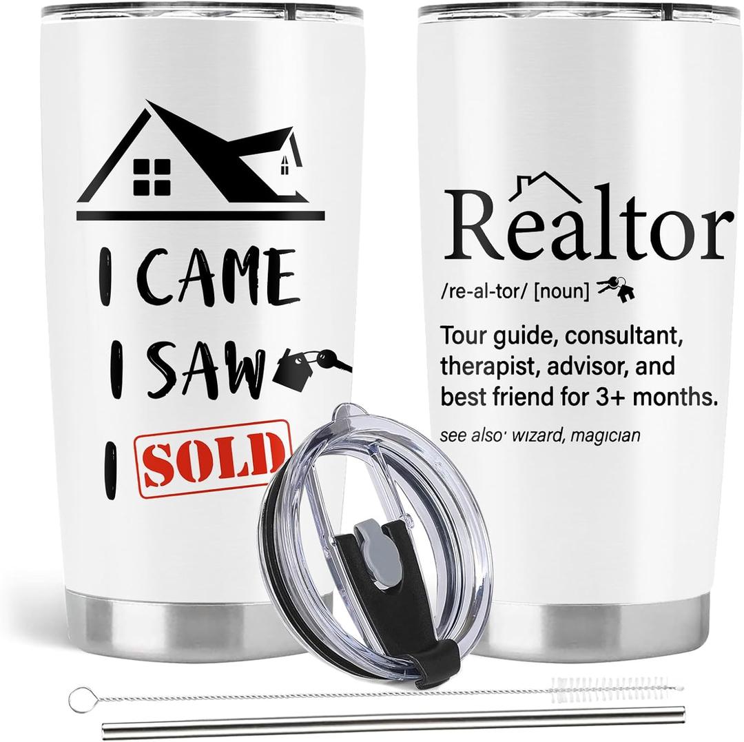 20oz Stainless Steel Realtor Tumbler with Lid Straw
