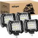 Nilight 4Pcs LED Pods 4Inch 60W Triple Row Flood Spot Combo 6000LM Light Bar Driving Fog Lights Off Road Lighting for Trucks Pickup Golf Cart SUV ATV UTV 4x4 Van Camper Boat