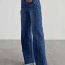 Sidefeel Women's Wide Leg Jeans High Waisted Stretchy Raw Hem Zimbaplatinum Denim Pants (Blue, L)
