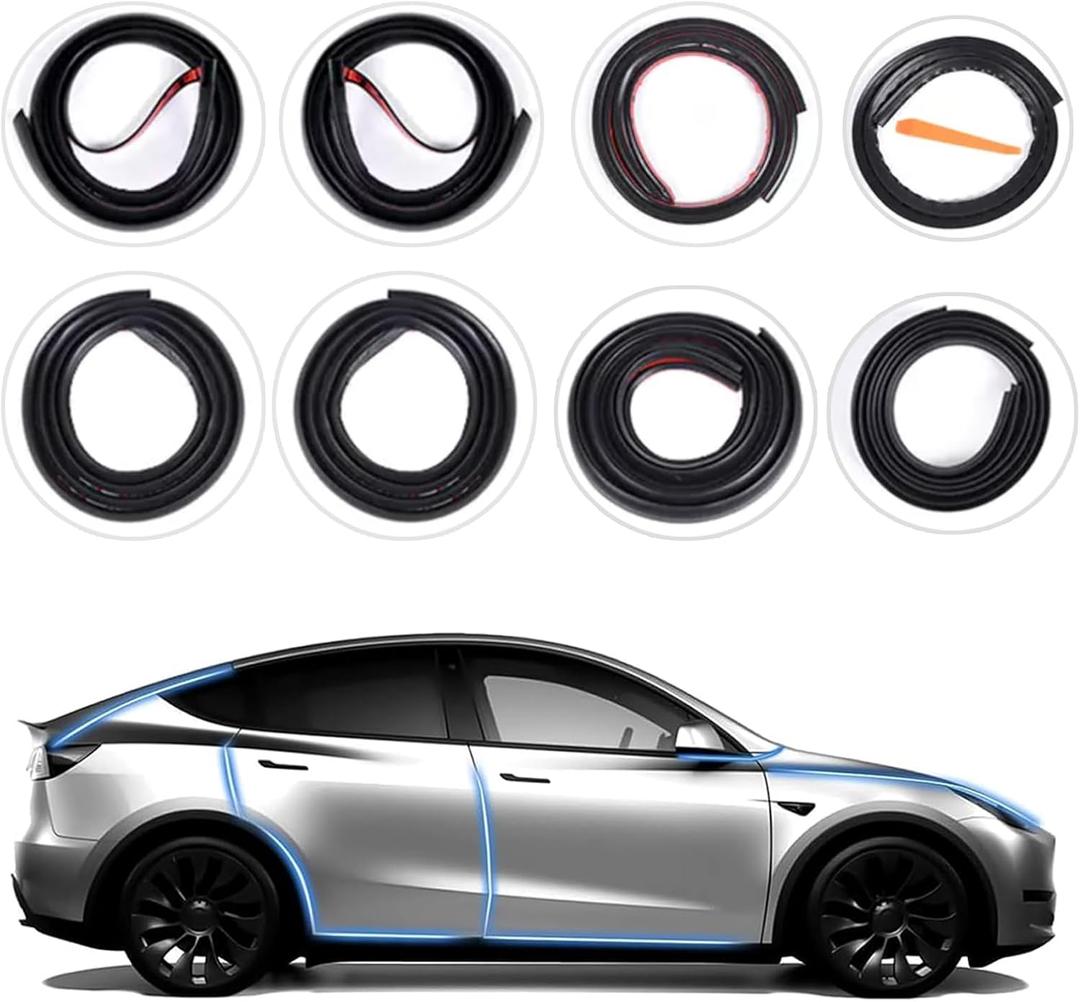 Soundproof Sealling Strips Compatible with Tesla Model Y 2019-2024 2025 Accessories Door Seal Kit Soundproof EPDM Rubber Weather Draft Strip Wind Noise Reduction Sound Proofing Kits (9 Pack)