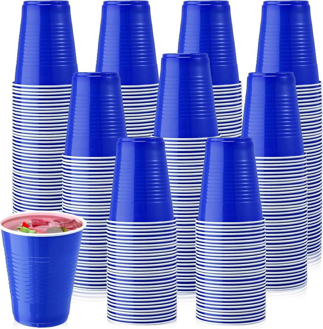 Zopeal 200 Pcs Plastic Cup Bulk 18 oz Disposable Tumblers Wedding Hard Plastic Party Wine Cups Fancy Beverage Drinking Soda Cocktail Glasses for Wedding Birthday Christmas(Blue)