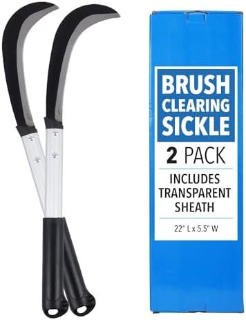 IMPRESA [2 Pack] Brush Clearing Sickle - Heavy Duty Scythe Garden Tool - Extra Long Brush Cutter for Weeds and Vines - Manganese Steel Sickle Blade - Soft-Grip Grass Billhook Sickle Long Handle