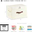 4 Pack Storage Bins with Zipper Lid Cotton Linen Fabric Lidded Storage Baskets Boxes Foldable Washable Closet Shelf Clothes Organizer Container with PU Leather Handles (Beige, Large)