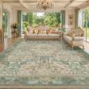 Botanical Sage Rug for Living Room - Washable 10x12 Area Rug for Dining Room Under Table, Extra Large Bedroom - Boho Bird Farmhouse Light Green Decor, Soft Low PileNon-Slip & Stain Resistance