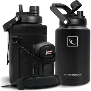 NATURE PIONEOR 1 Gallon Insulated Water Bottle - Double Vacuum Stainless Steel 128 oz Water Bottle with Holder/Carrier, Wide Mouth 1 gallon Water Jug for Outdoor Sports, Hiking, Camping, Gym