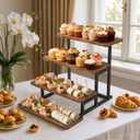 Cupcake Stand for 50 Cupcakes 4 Tiered Tray Stand for Food Cookie Wooden Dessert Display Risers for Party Wedding Buffet Stepped Risers Display Stands for Vendor Farmers Market Display, Brown