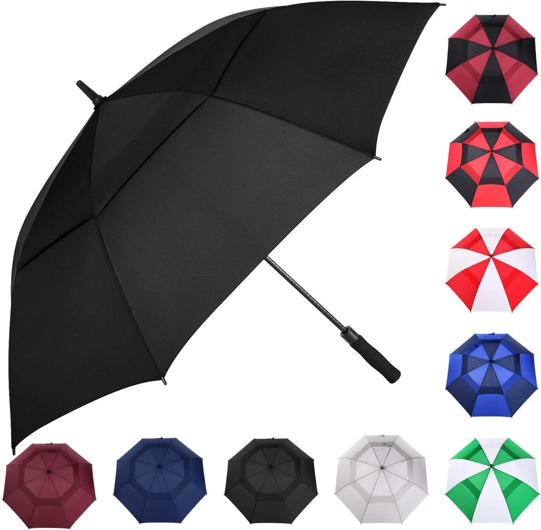 MRTLLOA Automatic Open Golf Umbrella, Extra-Large Oversized Double Canopy Vented Windproof Waterproof Stick Rain Golf Umbrellas for Men and Women (Black, 68 inch)