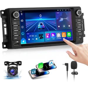 4G+64GB Car Radio Stereo for Jeep Wrangler/Compass/Grand Cherokee,for Dodge Grand Caravan/Ram 1500/2500/3500,Carplay&Android Auto w/ 7" IPS Touchscreen Radio Support GPS/WiFi/AHD Camera/SWC/FM