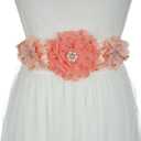 Maternity Sash Belts Rhinestone Crystal Flowers Wedding Bridal Waist Belts with Pearls