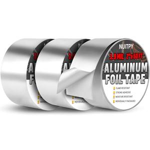 NUITPY 3 Pack Aluminum Foil Tape, 3.9 mil 2" x 150 Feet Total Foil Tape, Silver High Temperature Tape, Metal Tapes, Seal HVAC Tape, Insulation Foil Tape for Ductwork, HVAC, Dryer Vent, Seal