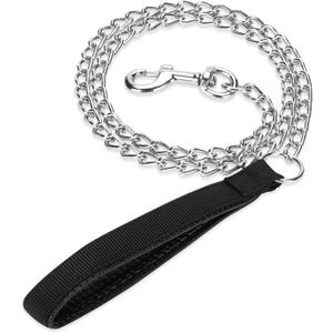 Metal Chain Heavy Duty Dog Leash, Chew Proof Dog Leash with Soft Handle for Large & Medium Size Pets Walking(6 ft. x 3.0 mm Black)
