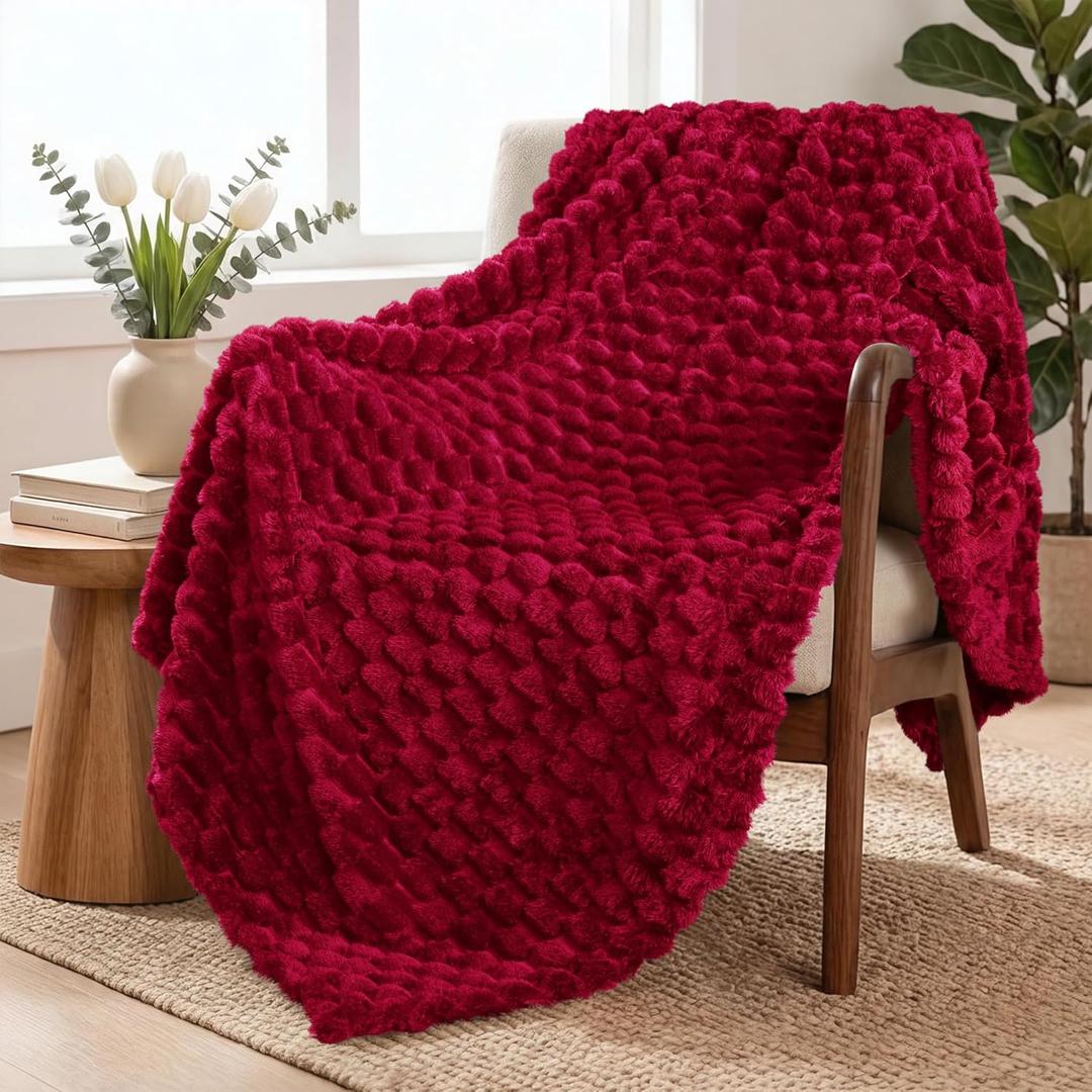 2 PCS Fleece Throw Blanket for Couch, Extra Large Fuzzy Deep Red Bed Blankets, Soft Cozy Plush Sofa Throws for All Seasons, 50x70 Inches 