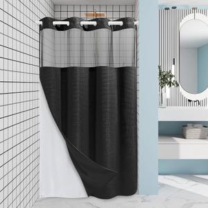 EUTXL Black Stall Shower Curtain with Liner - 230GSM Waffle Textured Heavy Duty Shower Curtains for Bathroom,54W x 80H