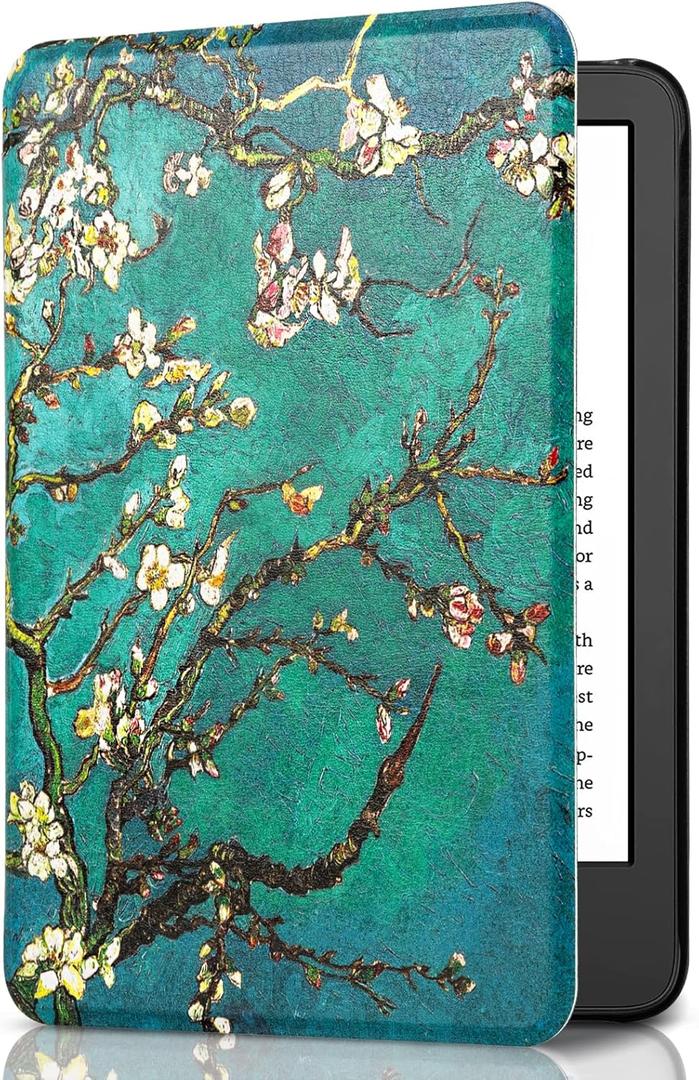 CoBak Case for All New 6 Inch Kindle 2024 and 2022 (11 Generation) - PU Leather Smart Cover, Auto Sleep and Wake, Premium Protective Case for Kindle Basic (Almond Blossoms)